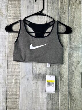 Nike Dri Fit Size Small Racerback Training Sports Bra Gray & Black White Swoosh